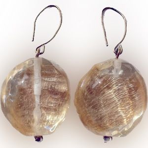 Vintage Cream Soda Lucite Antiqued Brass Hook Dangle Earrings